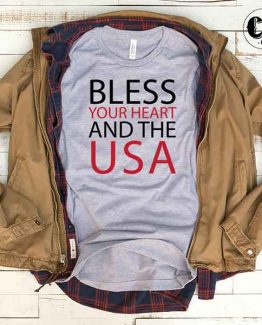 T-Shirt Bless Your Heart And The USA men women round neck tee. Printed and delivered from USA or UK