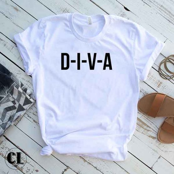 T-Shirt Diva men women round neck tee. Printed and delivered from USA or UK