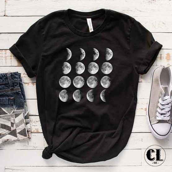 T-Shirt Moon Cycle Moon Phases men women round neck tee. Printed and delivered from USA or UK