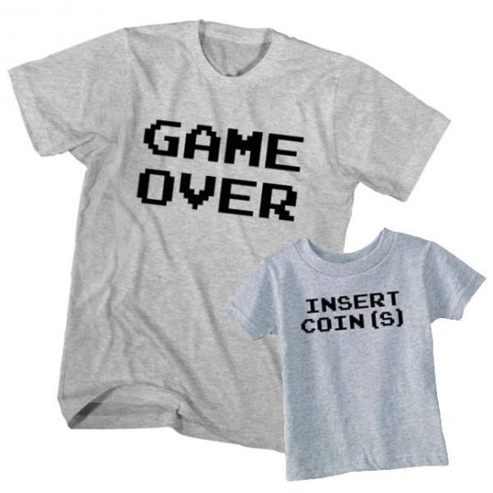 Dad and Son T-Shirt Game Over Insert Coin by Clotee.com Father and Son Matching Tee Shirt Set