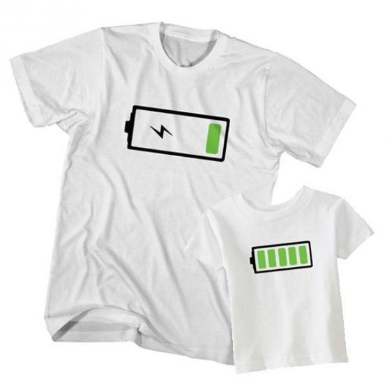 Dad and Son T-Shirt Low Battery Full Battery by Clotee.com Father and Son Matching Tee Shirt Set