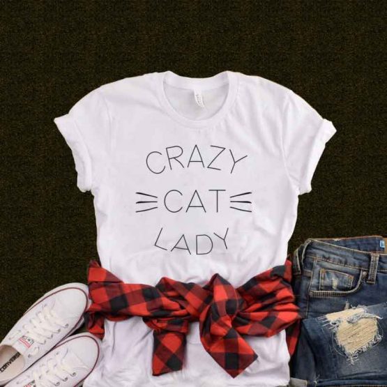 T-Shirt Crazy Cat Lady men women round neck tee. Printed and delivered from USA or UK.