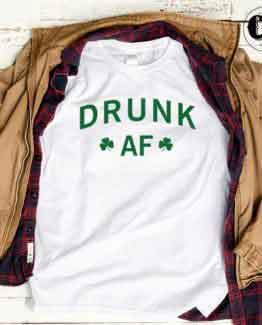 T-Shirt Drunk Af men women round neck tee. Printed and delivered from USA or UK.