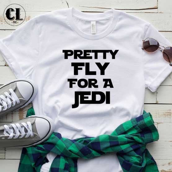 T-Shirt Preety Fly For A Jedi men women round neck tee. Printed and delivered from USA or UK.