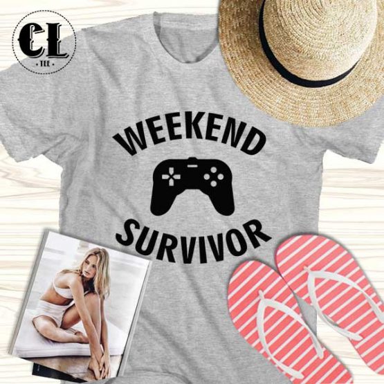 T-Shirt Weekend Survivor men women round neck tee. Printed and delivered from USA or UK.