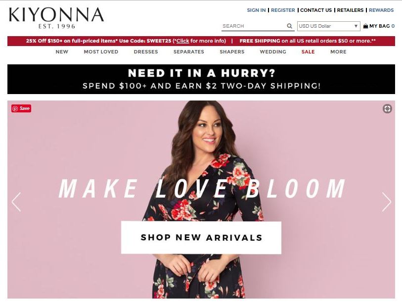 kiyonna plus size clothes online website screen capture