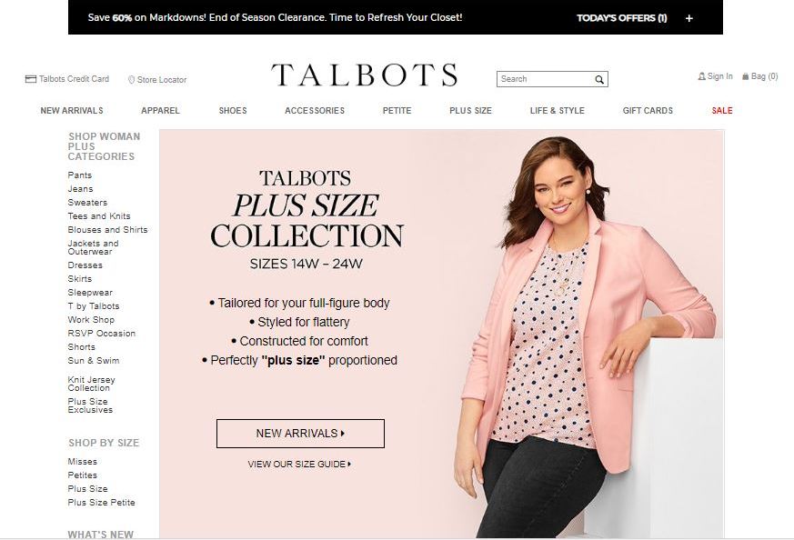 talbots plus size clothes online website screen capture