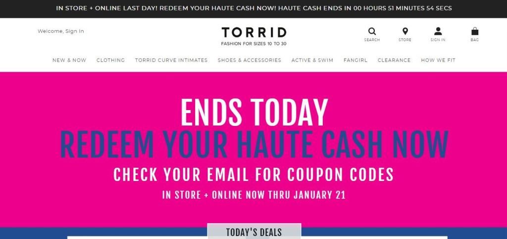 torrid plus size clothes online website screen capture