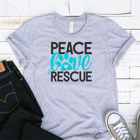 T-Shirt Peace Love Rescue Pet Lover by Clotee.com Custom Cat Shirt, Animal Rescue & Pet Lover