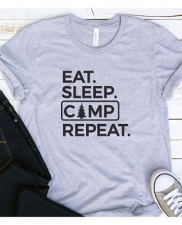 T-Shirt Vacation Eat Sleep Camp Repeat by Clotee.com Tumblr Aesthetic Clothing