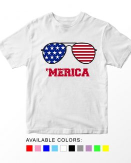 T-Shirt Merica Glasses Patriotic Kids Independence Day 4th July by Clotee.com Aesthetic Clothing
