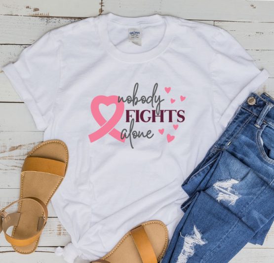 T-Shirt Cancer Awareness Nobody Fights Alone by Clotee.com Tumblr Aesthetic Clothing
