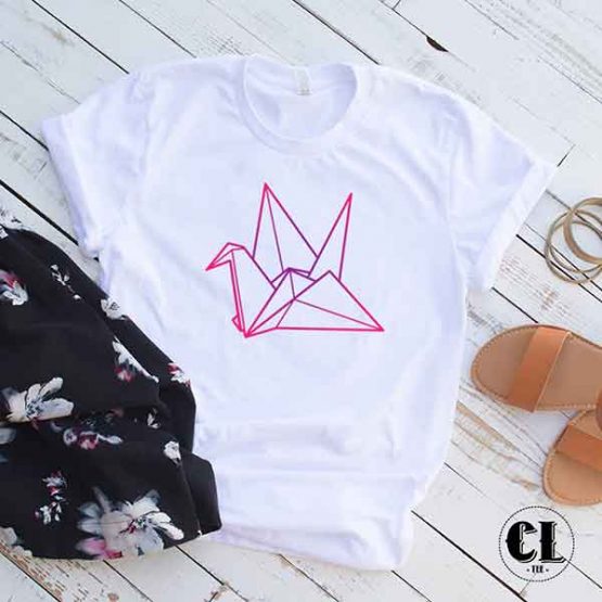 T-Shirt Bird Origami men women round neck tee. Printed and delivered from USA or UK