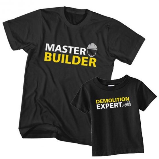 Dad and Son T-Shirt Master Builder Demolition Expert by Clotee.com Father and Son Matching Tee Shirt Set
