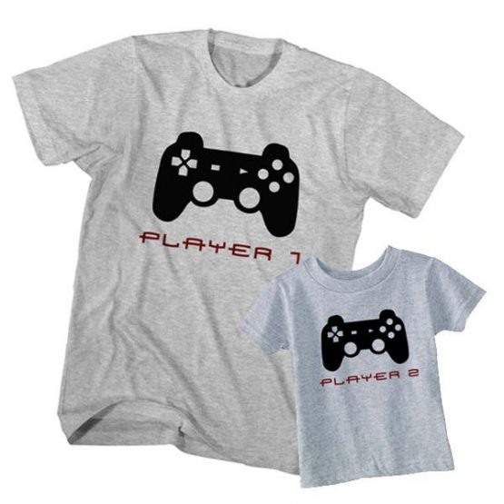 Dad and Son T-Shirt Gamer Player 1 Player 2 by Clotee.com Father and Son Matching Tee Shirt Set