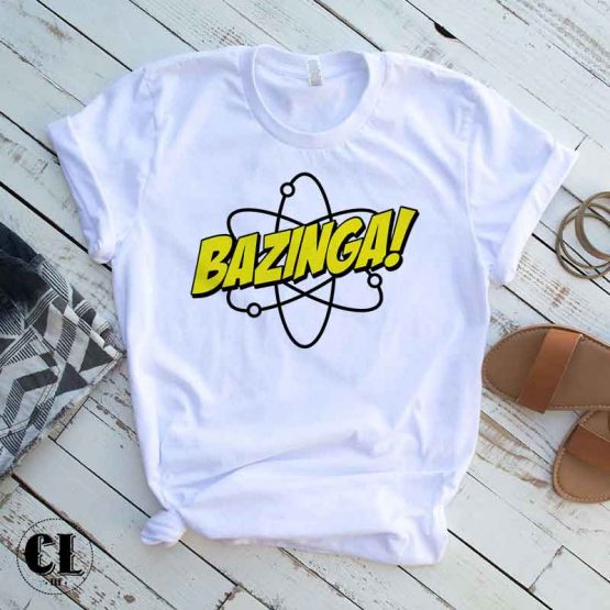 T-Shirt Bazinga Atom men women round neck tee. Printed and delivered from USA or UK.
