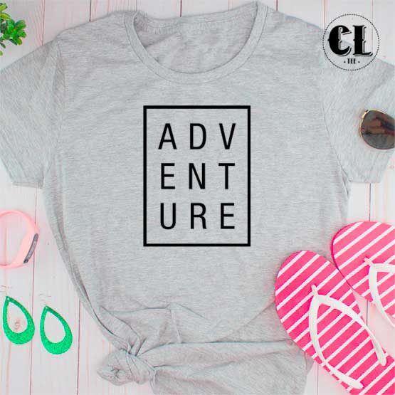 T-Shirt Adventure men women round neck tee. Printed and delivered from USA or UK.