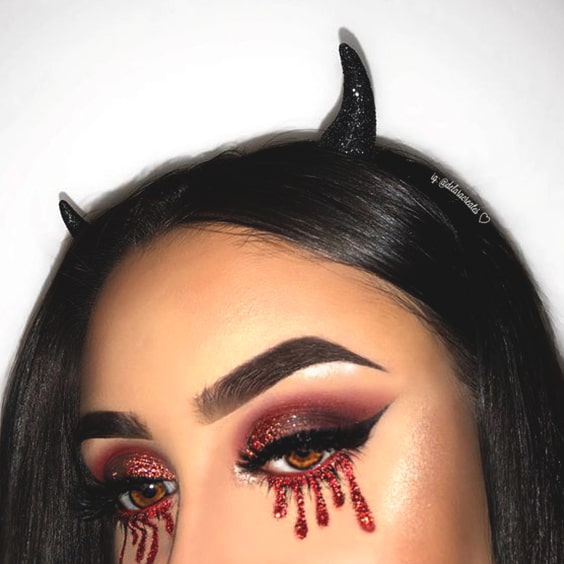 glittery tears devil halloween makeup