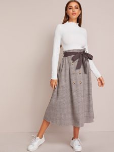 Korean Skirts Outfit Ideas OOTD Korean Paperbag Waist Self Belted Glen Plaid Skirt