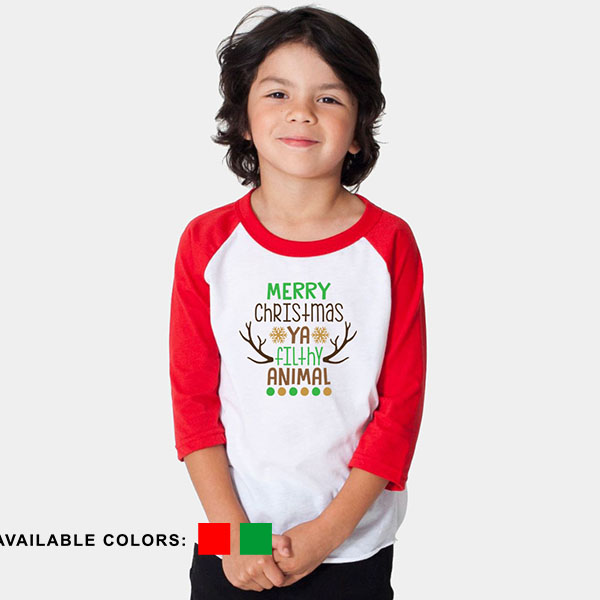Kids Christmas T-Shirt Merry Christmas Ya Filthy Animal ~ 